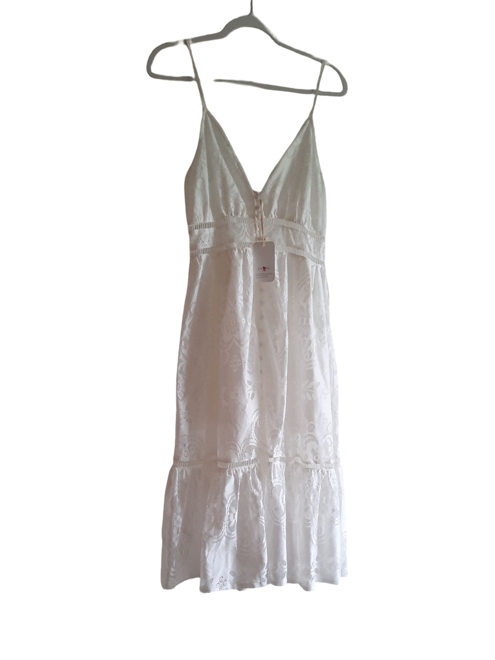 L'ATISTE White Lace-Trim Satin Slip Dress